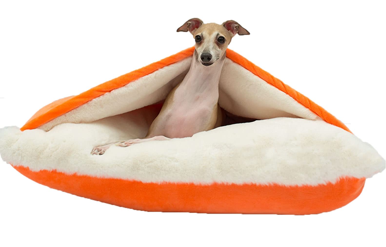 Hundeschlafsack, Waschbares Hundebett Orthopädisch mit Decke, Warmes Schlafsack Hund mit Abnehmbaren Deckel, Hundekorb/Katzenkörbchen Hundesofa für Kleine und Mittelgroße Hunde ( Color : Orange , Größ Haustier