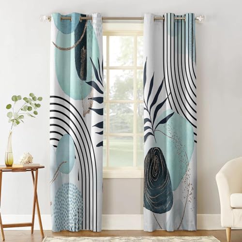MELABE Geometría Bohemia Cortinas Opacas Dormitorio, Hojas Juvenil Infantil Niña Niño Modernas 2 Piezas Cortinas Salon Habitacion Termicas Aislantes Frio Y Calor con Ojales 2 x 140A x 260A cm