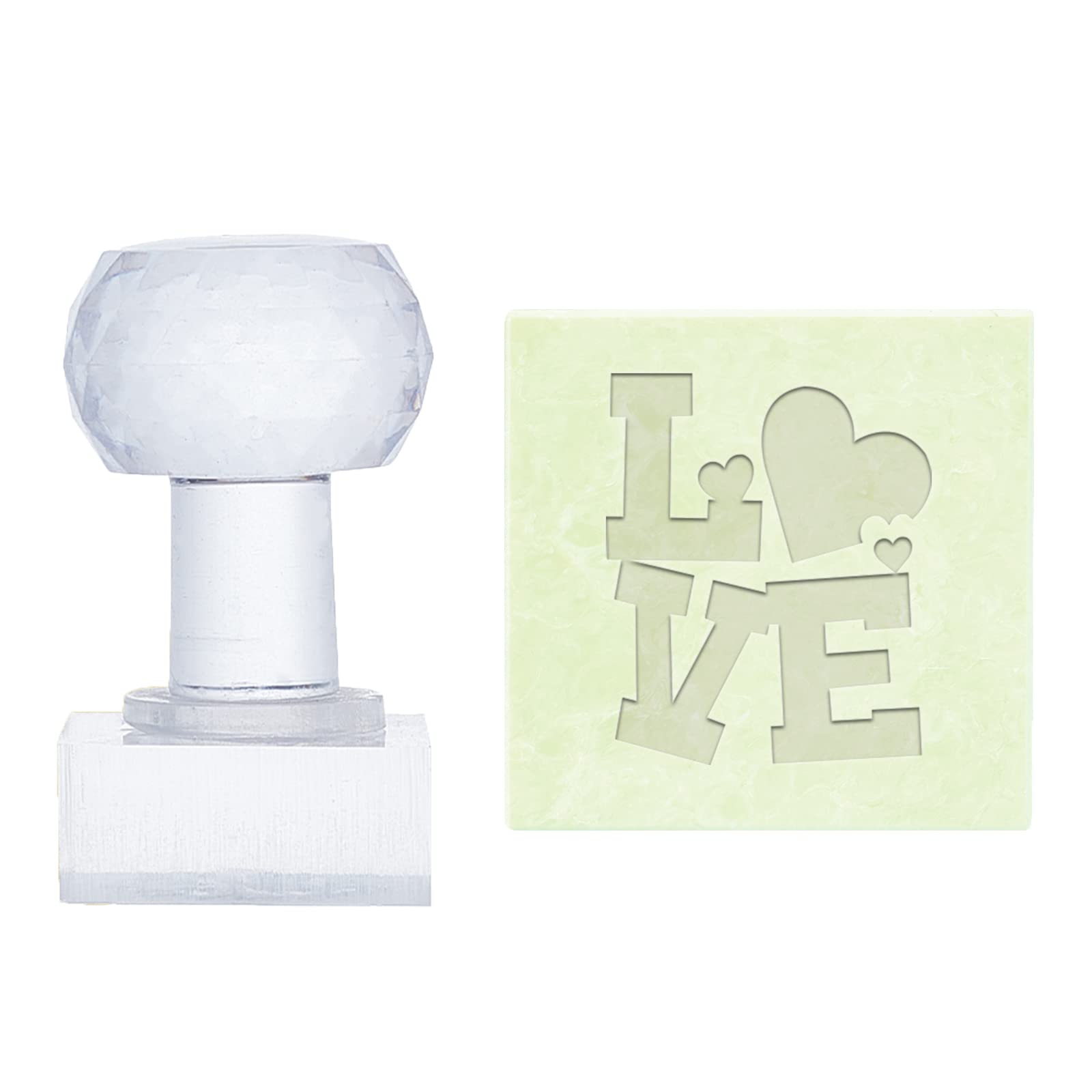 PH PandaHall Word Soap Embossing Stamp, Love Acrylic Stamp with Handle Valentine's Day Soap Chapter Imprint Stamp for Cookie Clay Pottery Stamp Biscuits Gummier DIY Arts Crafts Making Projects