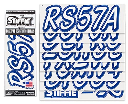 Image of STIFFIE Whipline Solid White /Navy 3 inch Alpha-Numeric Registration Identification Numbers Stickers Decals for Boats & Personal Watercraft