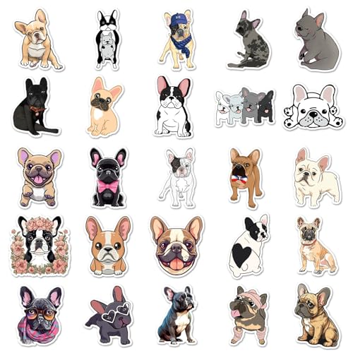 Französischer Bulldogge Wasserdichte Aufkleber Set Geschenk für Jugendliche Erwachsene 50 Stück French Bulldog Vinyl Sticker Deko für Auto Motorräder Fahrrad Skateboard Snowboard Gepäck Laptop