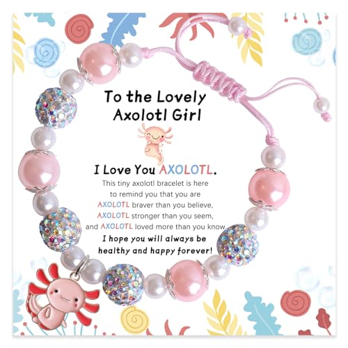 Kawaii Axolotl Bracelet Gifts Cute Pearl Beads Axolotl Stuff Birthday Christmas Jewelry for Gir Daughter Granddaughter Niece Sister