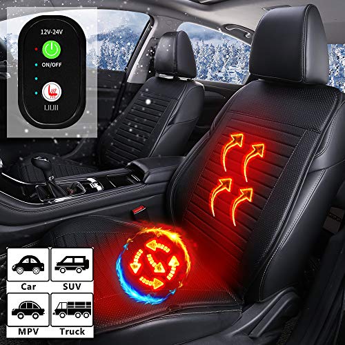 ASTRYAS 12V / 24V Seat Cushion Cover - Universal Seat Warmer with 3 Levels Safety - Auto Shutoff Heating Setting, Soothing Heat Seat Cover, Seat Heater for Chair - Leatheret Black