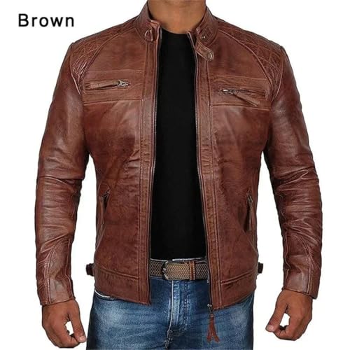 Men's Autumn Winter Leather Jacket Casual Stand Collar Zipper Slim Fit Anti-Wind Motorcycle Biker Coat3