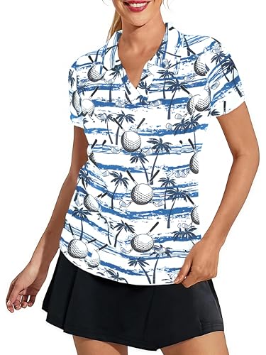 Hawaiian Golf Shirts for Women Funny Print Polo Shirt for Women Moisture Wicking Athletic Tees Golf Tops Golf Gifts