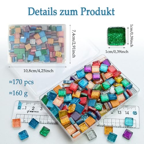 Caelura Mosaiksteine 200g, Quadratische Mosaikfliesen, Glasmosaiksteine Bastelset mit Kunststoffbox, Bunt Mosaik Steine 1x1cm, Mini Mosaik Fliesen für DIY Kunsthandwerk, Heim Deko, Blumentöpfe