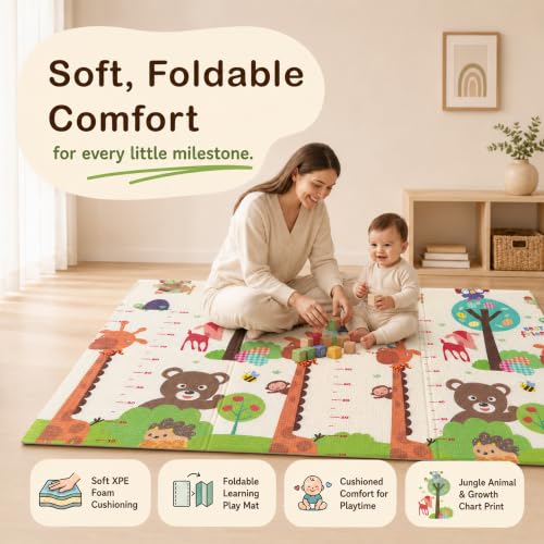 Image of StarAndDaisy Baby Play Mat for 0 to 2 Years, 6mm Thick Foldable XPE Baby Mats for Floor, Reversible Cushioned Mat for Kids Playing, Lightweight & Portable Playmat (5 * 6.5 ft)