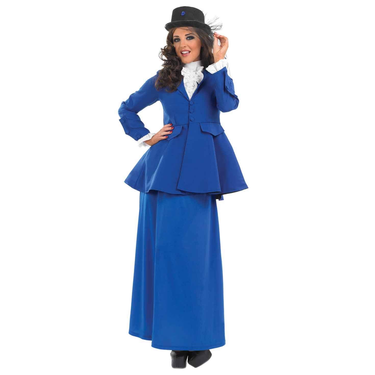 Fun Shack Blaues Nanny Kostüm Damen, Mary Kostüm Erwachsene, Damen Viktorianisches Kindermädchen Kostüm, Mit Viktorianischer Hut Damen, Filmcharaktere Kostüm