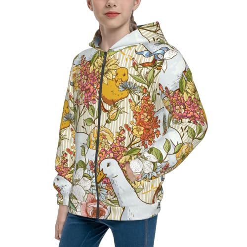 Ducks and Flowers Kid Hoodies Boys Zip Up Sweatshirts Girls Pullover with Pocket