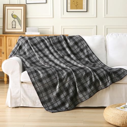 MERRYLIFE Black Plaid Flannel Throw Blanket for Couch Bed Sofa 50" 60"