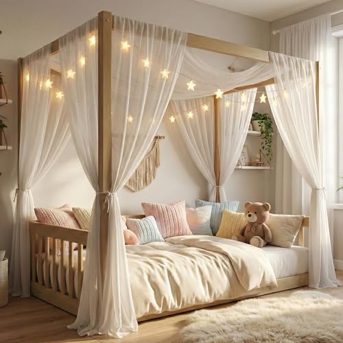 MoproBeti Twin Size Montessori Floor Bed with Canopy Frame and