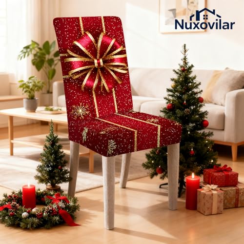 Image of Nuxovilar 2PCS Red Gold Bow Elegant Stretch Chair Covers 23.6x70in