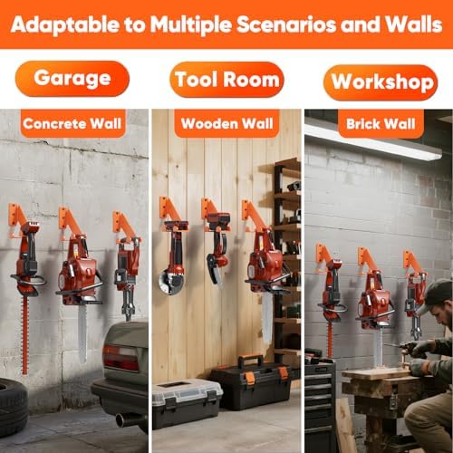 POKIPO Chainsaw Hanger, 2 Pack Chainsaw Holder Wall Mount Heavy Duty Metal Chainsaw Chain Hook Storage Loads 70 lbs Accessories Chainsaw Rack Organizer Save Space for Garden, Garage, Workshop - 4