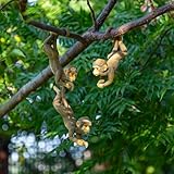 SHAODIE Set of 3 Outdoor Monkey Sculpture Hanging Monkey Tree Ornaments, 23 Inch Connectable Outdoor Garden Statues, Set of 3