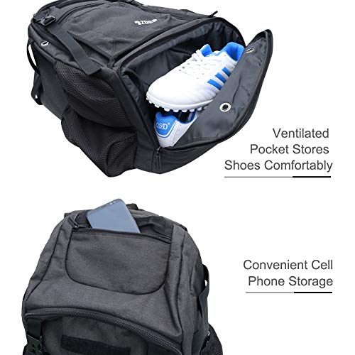 Zoea Baseball Bat Bag Backpack, T-Ball & Softball Equipment & Gear For Youth And Adults | Large Capacity Holds 4 Bats, Helmet, Glove, Shoes | Shoe Compartment & Fence Hook & Helmet Holder Black #TOP4
