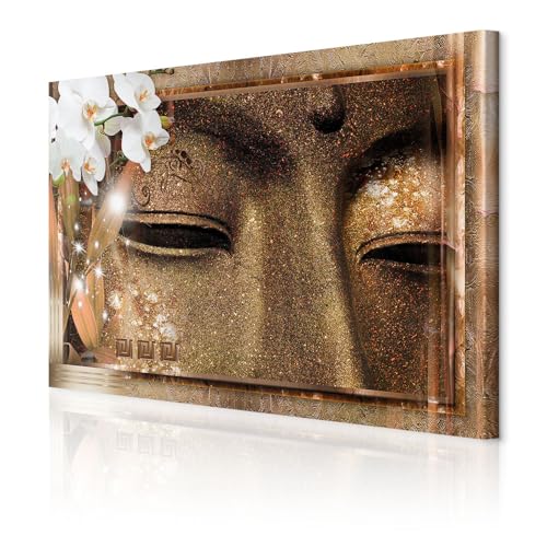 decomonkey Bilder Buddha Orchidee 120x80 cm 1 Teilig Leinwandbilder Bild auf Leinwand Wandbild Kunstdruck Wanddeko Wand Wohnzimmer Wanddekoration Deko Blumen Zen
