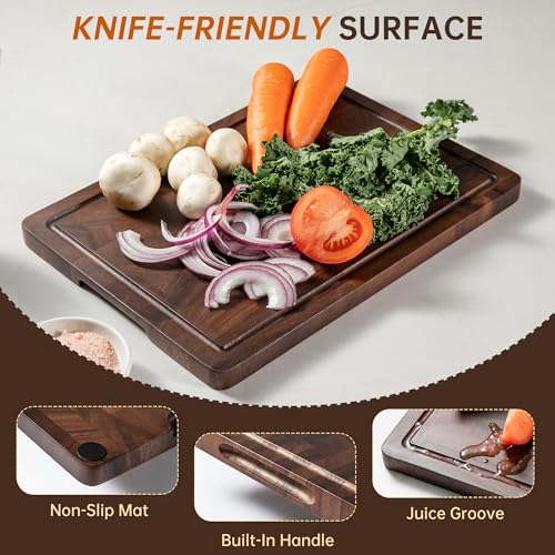 Image of Walnut Wood Cutting Board Set, End Grain Cutting Board for Kitchen | Walnut Wooden Charcuterie Boards, FSC Certified, Non Toxic, Non-Slip Feet, 3 Practical Sizes, Meal Prep & Serving, Gift Box
