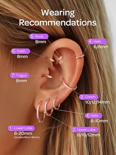 Image of ChicSilver 925 Sterling Silver Huggie Hoop Earrings Small Hoop Earrings for Women Hypoallergenic Silver Huggie Earring Cartilage Earrings for Women (6 /8 /10 /12 /14 /16 /18 /20MM)