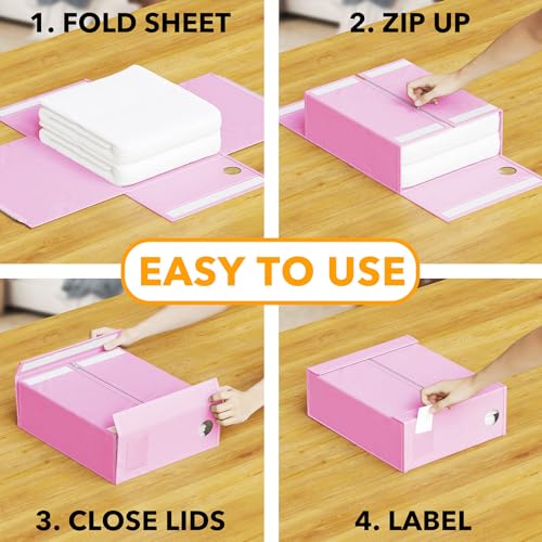 Image of SpaceAid 4 Pack Bed Sheet Organizers and Storage, Foldable Sheet Organizer for Linen Closet, Sheets Set Folder Keeper with Window XL (Queen & King Size) Bedding Container (Pink, 4 Pack)