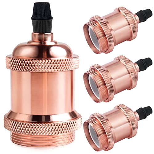 DiCUNO E27 Vintage Portalámpara, Sólido cerámica enchufe, Edison retro colgante, Industrial y decorativo para Iluminación de bricolaje, 600℃ Resistente al calor, 4 Piezas de oro rosa socket
