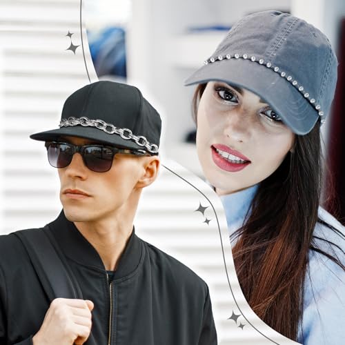 Image of Geyoga 9 Pcs Trucker Hat Chains Trucker Hat Charms Women Man Bill Decoration Detachable DIY Metal Chain for Mesh Baseball Cap(Silver Green,Turquoise)