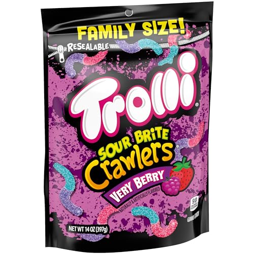 Image of Trolli Sour Brite Crawlers Candy, Very Berry Flavored Sour Gummy Worms, 14 Ounce Bag