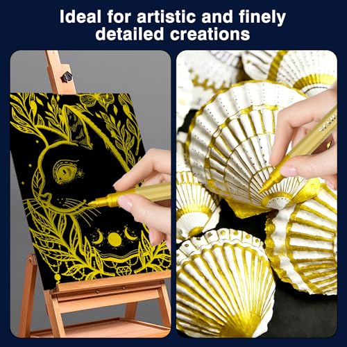 Image of SFAIH Gold Paint Pens - 4 Pack 0.7MM Fine Tip Gold Acrylic Paint Pen for Rock Painting, Wood, Metal, Fabric, Plastic, Canvas, Glass, Ceramic, Diy Crafts, Drawing, Tire