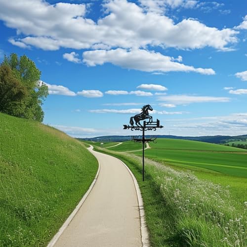 BEUNITONE Horse Weathervane Roof 26” Height Black Metal Running Horse Windvane Durable Cool Animals Weathercock Windmill Wind Cups & Brackets for Outdoor Farmhouse Decoration Garden Yard Decors