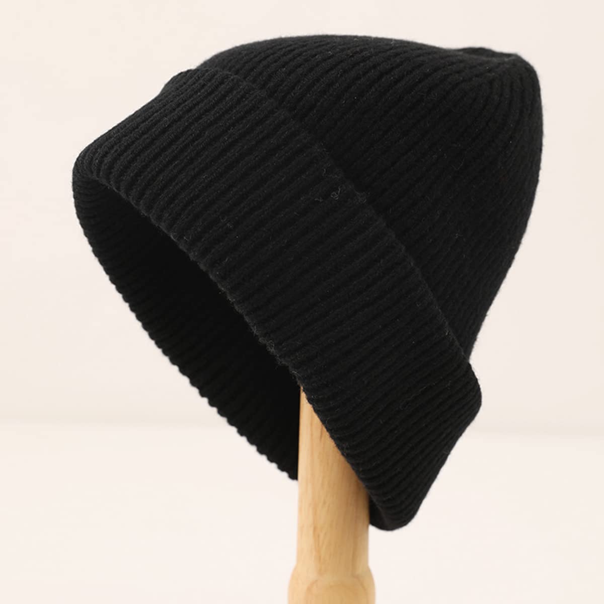 YUONNY 100% Wolle Stricken Beanie Mütze für Damen Herren, Winter Warm Weich Cuffed Beanie Hut, Winddicht Casual Gestrickte Mütze Unisex Strickmütze Skull Cap für Outdoor Ski Snowboard Black One