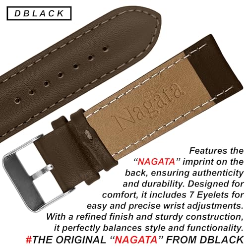 Image of DBLACK ''NAGATA'' Leather Watch Strap, Fully Stitched Matte Finish Watch Belt / / For 18mm, 20mm, 22mm, or 24mm Full-Padded Watch Band (Choose Your Size & Color)