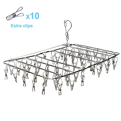 Seropy Clothes Drying Rack 52 Clips Folding Laundry Drying Rack, Stainless Steel Clip and Drip Hanger Sock Hanger Clothes Hangers for Drying Socks, Bras, Towel, Underwear, Baby Clothes