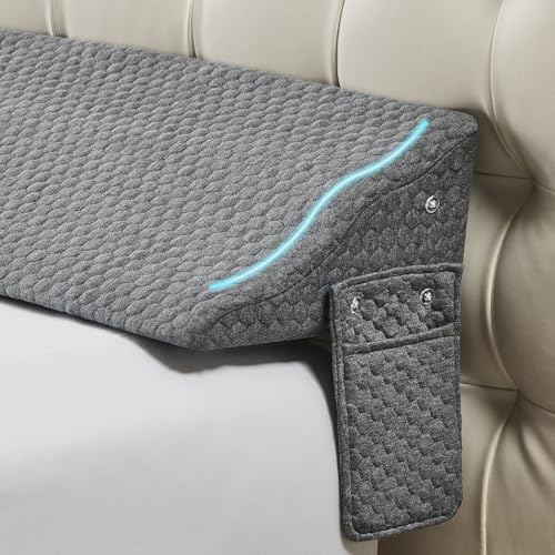Yojoker Full Size Bed Wedge Pillow for Headboard Gap, Wedge Pillow Headboard with Side Pockets and Wave Contour, High-Density Foam Bed Gap Filler (0-6