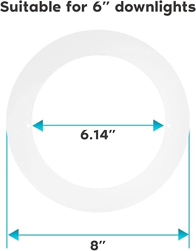 Miniatura 5 de Luxrite Paquete de 4 anillos blancos para luces empotradas de 5/6 pulgadas y lámparas de techo, diámetro exterior de 8 pulgadas, diámetro interior