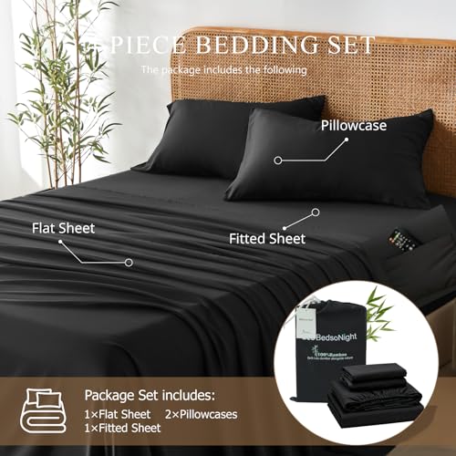 Image of 100% Viscose Derived from Bamboo Sheets Queen Size, Soft & Cooling Viscose from Bamboo Sheets Set, Organically Grown,Breathable & Soft Deep Pocket Up to 18 Inches(Black)