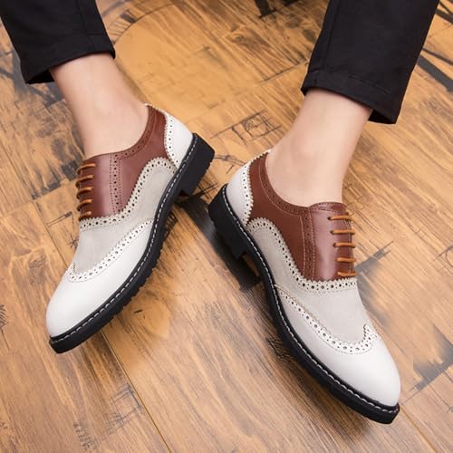 Mens Retro Brogue Multicolor Leather Dress Oxfords Shoes Low Top Non-Slip Round Toe Wingtip Casual Derby Shoes for Formal Business Wedding2