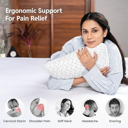 Image of Memory Foam Pillow Set of 1 for Neck & Back Pain Relief | 3-Inch Thin Cooling Gel Cervical Pillow with Washable Cover | Soft & Supportive Sleep Cushion for Side & Back Sleepers
