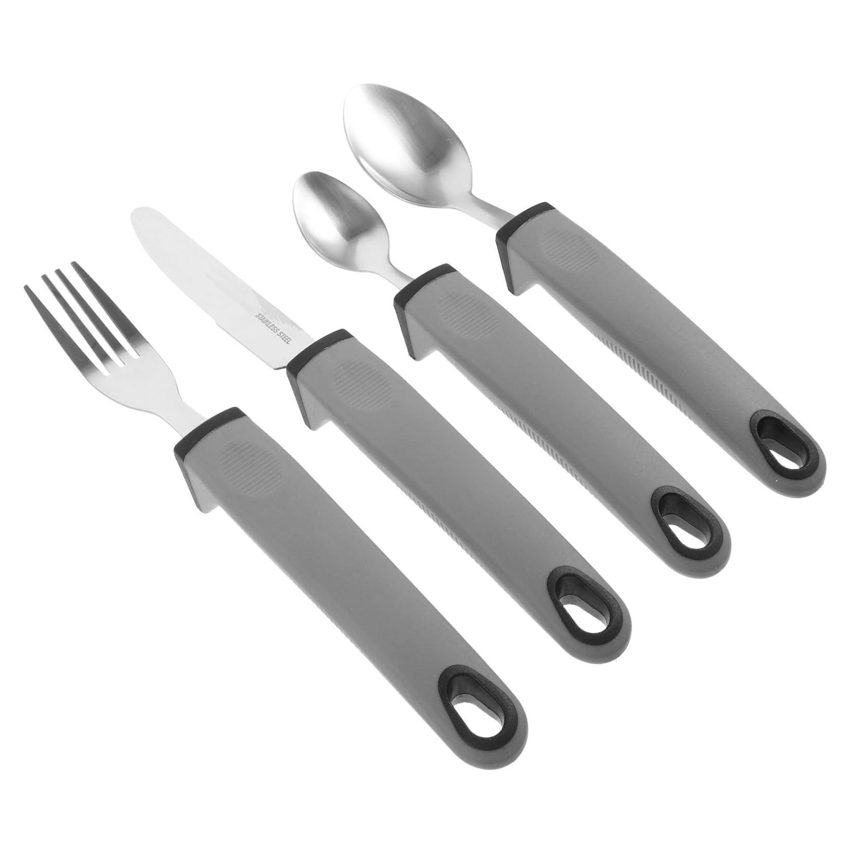 Juego De Utensilios Adaptativos Antitemblores 4 Piezas Mango Gris De Pp, Tpr y Acero Inoxidable Para Personas Mayores, Portátiles, Ergonomía Para Rehabilitación y Alimentación Asistida