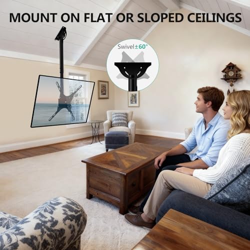 Image of WALI Ceiling TV Mount for 26-65 Inch LCD LED OLED 4K TVs, Hanging Pole Ceiling Mount TV Bracket Up Down, TV Ceiling Mounts for Gym Patio Gazebo, up to 110 lbs, Max VESA 400x400mm (CM2665), Black
