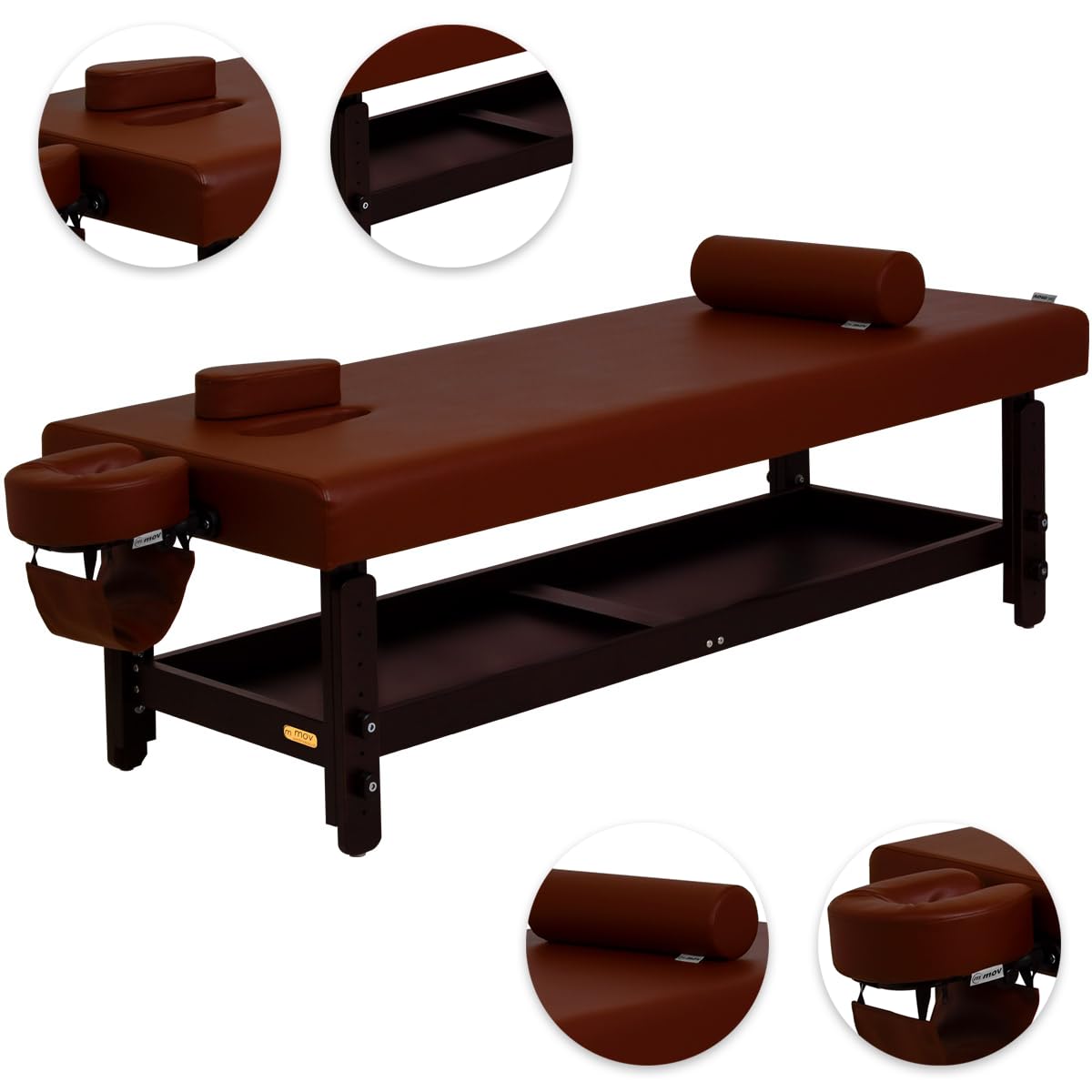 MOV - Mesa de masaje tailandesa Nui, altura ajustable 60-85 cm, longitud 202 cm, tapizada con 6 cm, orificio facial, reposacabezas reclinable, soporte antebrazo