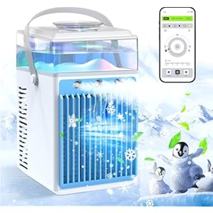 Portable Air Conditioners,4 in 1 Rechargeable Evaporative Personal Air Cooler APP Remote Control Humidifier with 6 Ice Boxes, 3 Speeds Mini AC with LED, Air Conditioner Desktop Cooling Fan for Bedroom