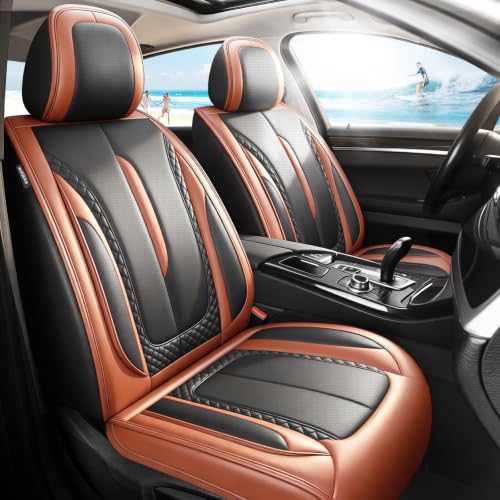 Image of Fit Outback Car Seat Covers Compatible with Subaru Outback 2010-2025 2026 - Premium Breathable Leather,Airbag Compatible,Waterproof All-Weather Seat Cushion Protector, Full Set Brown&Black