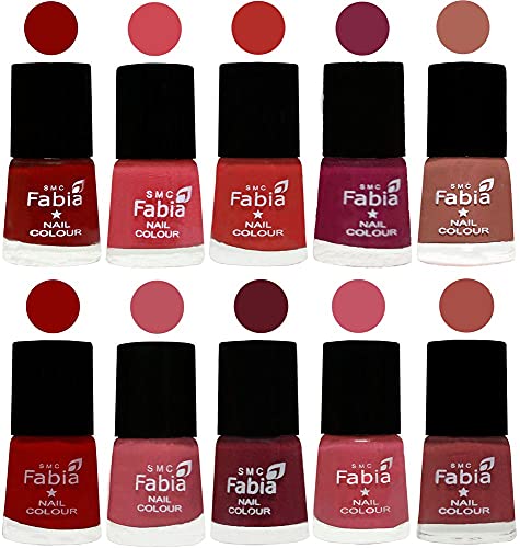 Image of SMC Fabia ALL IN ONE (PACK OF 10), Long Lasting Glossy Nail Polish, 6 ml Each, All Vibrant Colours,02355