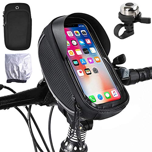 BONROB - Bolsa para Teléfono de Bicicleta, Impermeable con Pantalla Táctil Soporte para Teléfono de Menos de 6.5 con Campana de Bicicleta, Cubierta Impermeable y Protectora contra el Sol