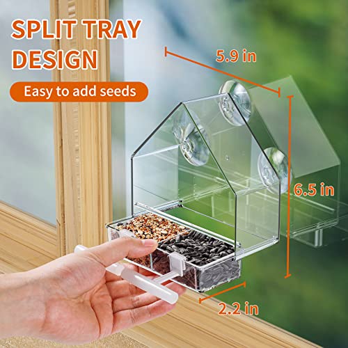 Poils Bebe Samll Window Bird Feeder, Clear Window Bird Feeders For Viewing, Strong Suction Cups Bird Feeder Window With 2 Compartment Removable Tray, Easy Clean And Refill #TOP5