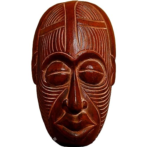 Máscara africana de estilo aborigen pintada a mano, máscara de madera para colgar en la pared, decoración africana, color rojo y negro, 10 pulgadas