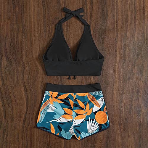 Bikini avec short imprimé plantes tropicales vert L pour vos vacances à la mer