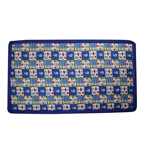 Image of Foldable Mat 6.5 X 6 Feet Korai River Grass chatai Blue Cotton Fabric with 20MM Soft Foam Comfort Cushion