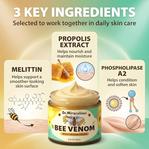 Dr. Miraculous Bee Venom Cream with Propolis & Peptides, Hydrating & Firming Skin Moisturizer, for Smoother, Healthier-Looking Skin, 2.12 fl oz — view 3