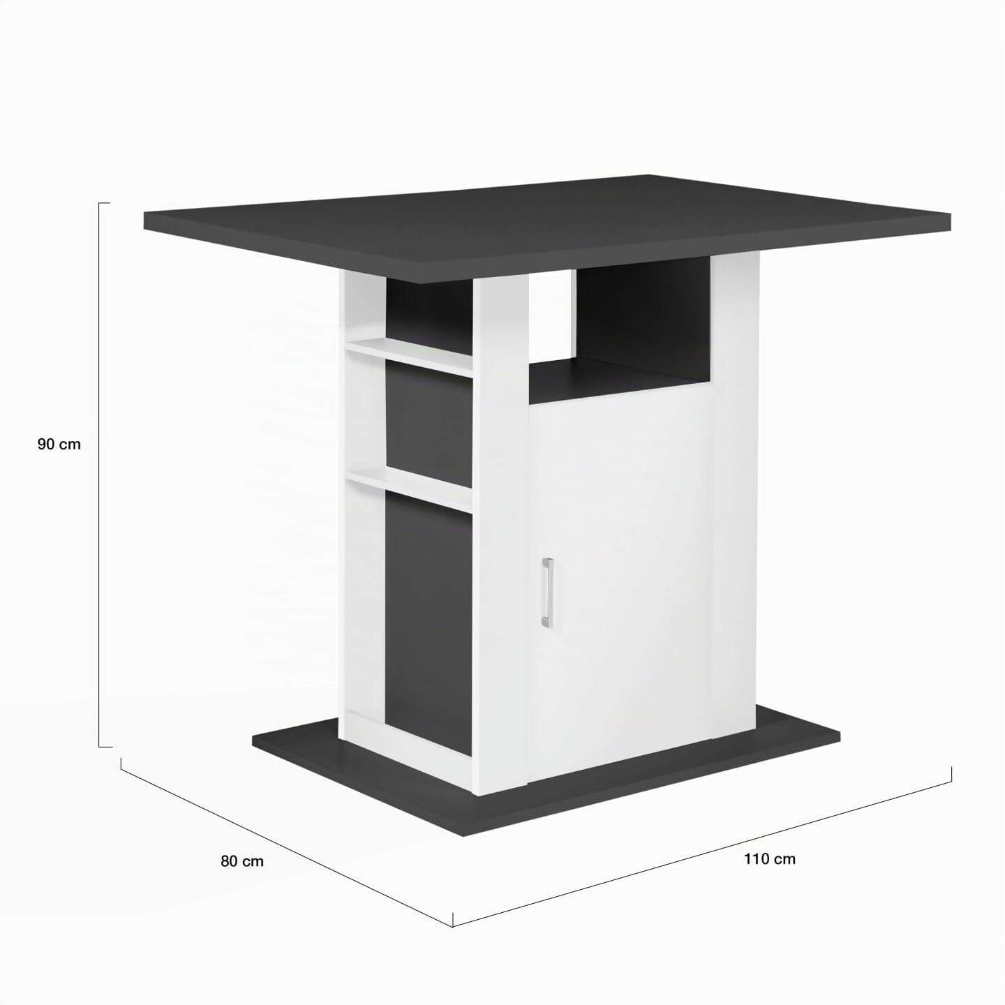 IDMarket - Ilot central UGO 110 cm bandeja madera gris y blanco con almacenamiento