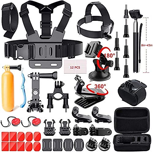 4atronics 49 in 1 Plastic Action Camera Accessory Handlebar Kit Bundle Compatible for GoPro Hero 6 5 4 3/SJCAM/Akaso/Apeman/Xiaomi Yi Action Camera (49 in 1) - Black